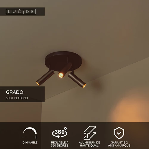 Lucide GRADO - Spot plafond - Ø 25 cm - 3xGU10 (MR11) - Fer gris - USP